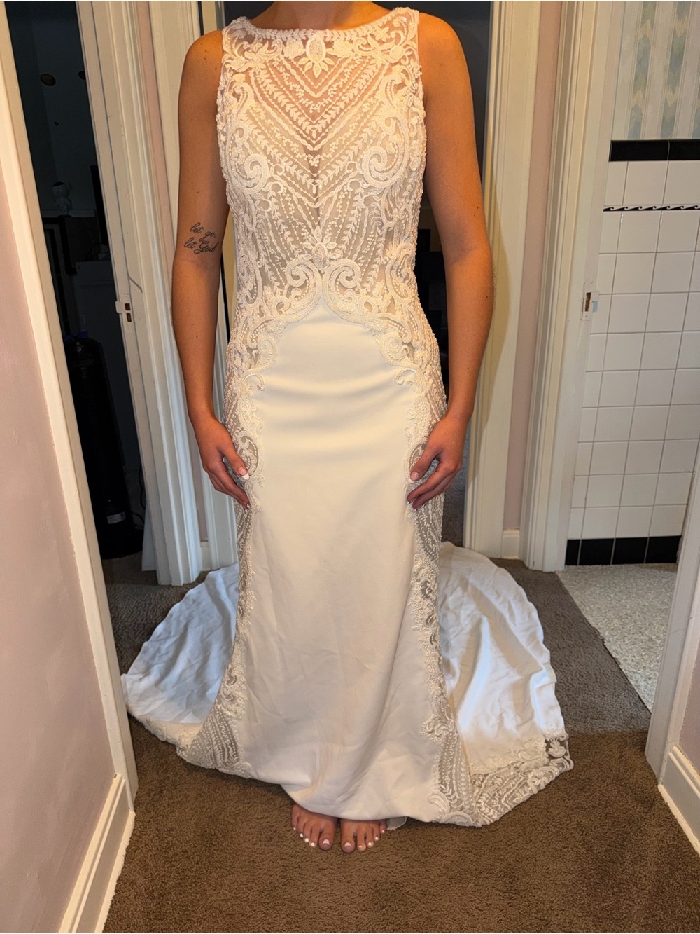 Ivory Beaded Lace Sheath Wedding Dress